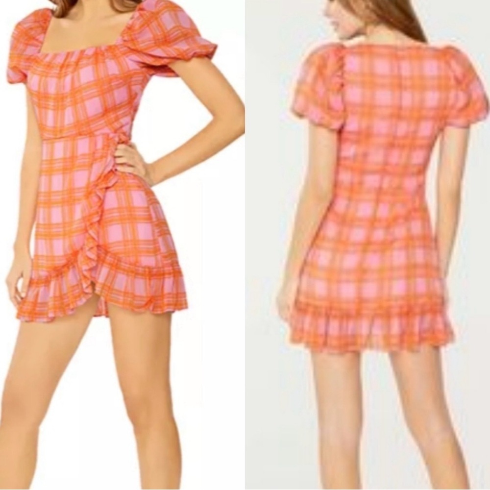 LIKELY Havana Plaid Mini Dress in pink and orange. - Picture 7 of 8